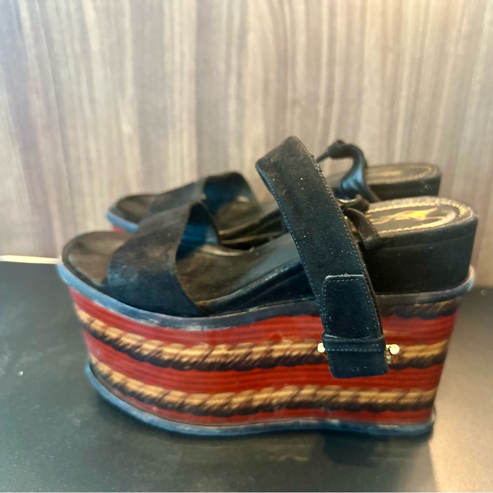 USED YSL SAINT LAURENT Vintage Palma Black Suede Platform Wedge Pumps Size 36 - Picture 4 of 4